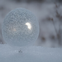 Spheres of ice and snow on the ground. Generating AI