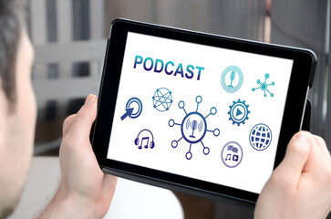 Podcast concept on a tablet