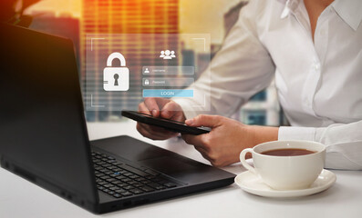 Cyber, personal data and information security. Internet and networking security system concept.