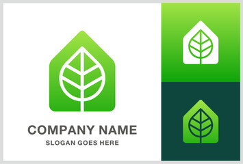 Green House Leaf Architecture Business Company Stock Vector Logo Design Template