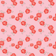 Japanese Cute Rose Motif Vector Seamless Pattern