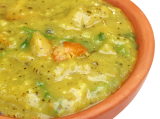  Mashkalai dal with shrimp on a clay pottery