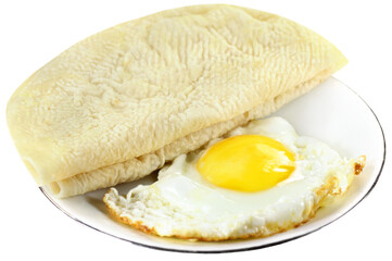 Roti bread with poached egg