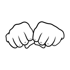 Two fist together sign, line art work vector illustration