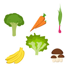 Various fruits and vegetables, colorful vector illustration