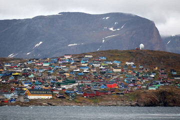 View of the coast from the small municipality of Upernavik, Greenland, Denmark   