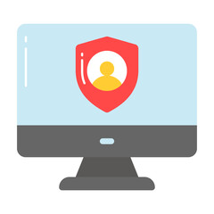User inside shield with monitor, vector design of user profile security