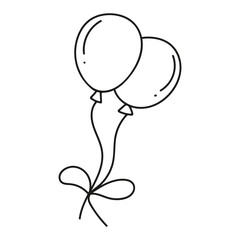 Two balloons on a string. Hand drawn isolated on white background. Vector illustration.
