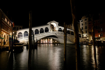 Night view of Rialto Bridge, Venice, Italy