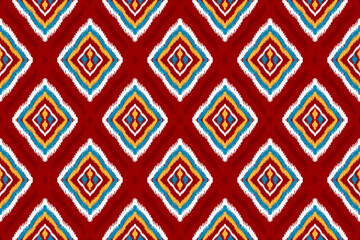 Abstract ikat red pattern art. Geometric ethnic ikat seamless pattern in tribal. American and Mexican style. Design for background, Vector illustration, fabric, clothing, carpet, batik, embroidery.
