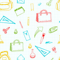 Seamless pattern outline style History science icons courses online education concept or school lesson vector illustration on white background