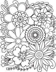 Fototapeta premium Hand drawn Flower pattern. Doodle design no.10 for a coloring book or background decorative. Relaxation for adults and kids. Vector Illustration. 
