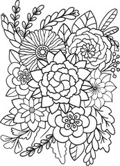 Hand drawn Flower pattern. Doodle design no.11 for a coloring book or background decorative. Relaxation for adults and kids. Vector Illustration.
