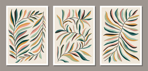 Set Matisse inspired contemporary collage botanical minimalist wall art poster