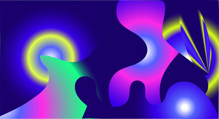 Abstract illustration. Dark background with concentric circles, iridescent swirls for both banner and header. computer desktop background