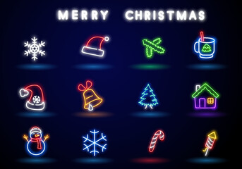 Premium Quality Christmas Neon icon bundle