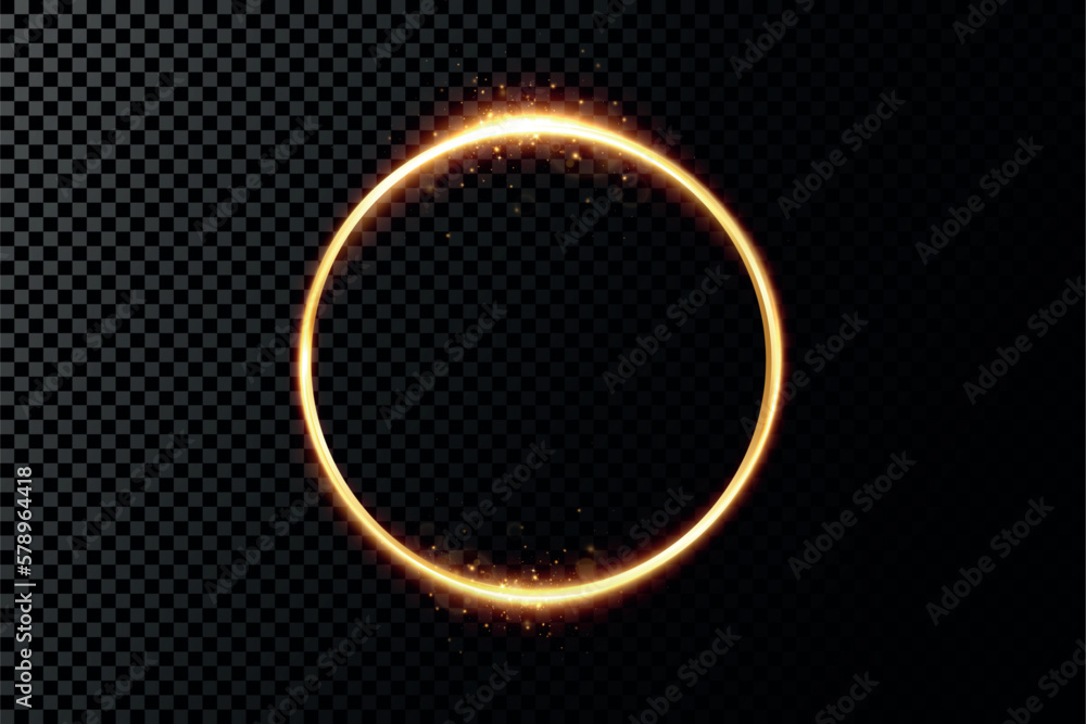 Poster golden circle with fire effects.light effect.vector.