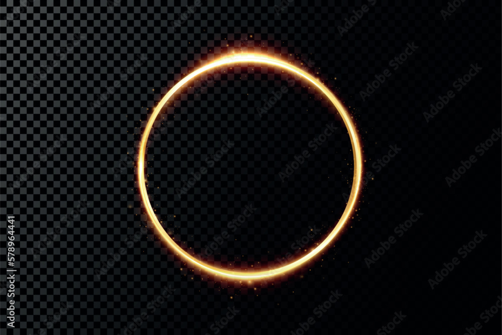 Poster golden circle with fire effects.light effect.vector.