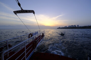 sunset over the sea from boat