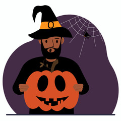 A man in a costume for the celebration of halloween. Poster for Happy Halloween celebration.
