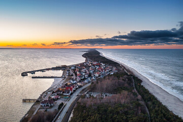 Beautiful Baltic beach at sunset in Kuznica, Hel Peninsula. Poland
