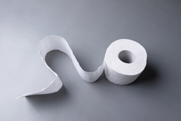 toilet paper roll. soft tissue paper. Large details of one clean roll of toilet paper lie on a gray background