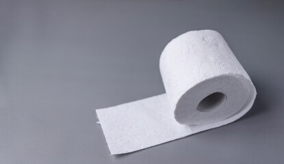toilet paper roll. soft tissue paper. Large details of one clean roll of toilet paper lie on a gray background