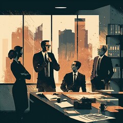 Concentrated 2d illustration of businesspeople talking in the office