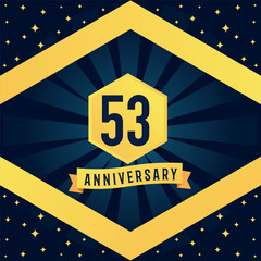 Naklejka premium 53 year anniversary logotype design with blue twist infinity multiple line design in yellow color border template vector illustration