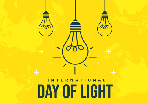 International Day of Light on May 16 Illustration to the Importance Use of Lamp in Flat Cartoon Hand Drawn for Banner or Landing Page Templates