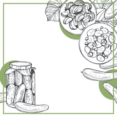 Sketch cucumbers.Vector background.