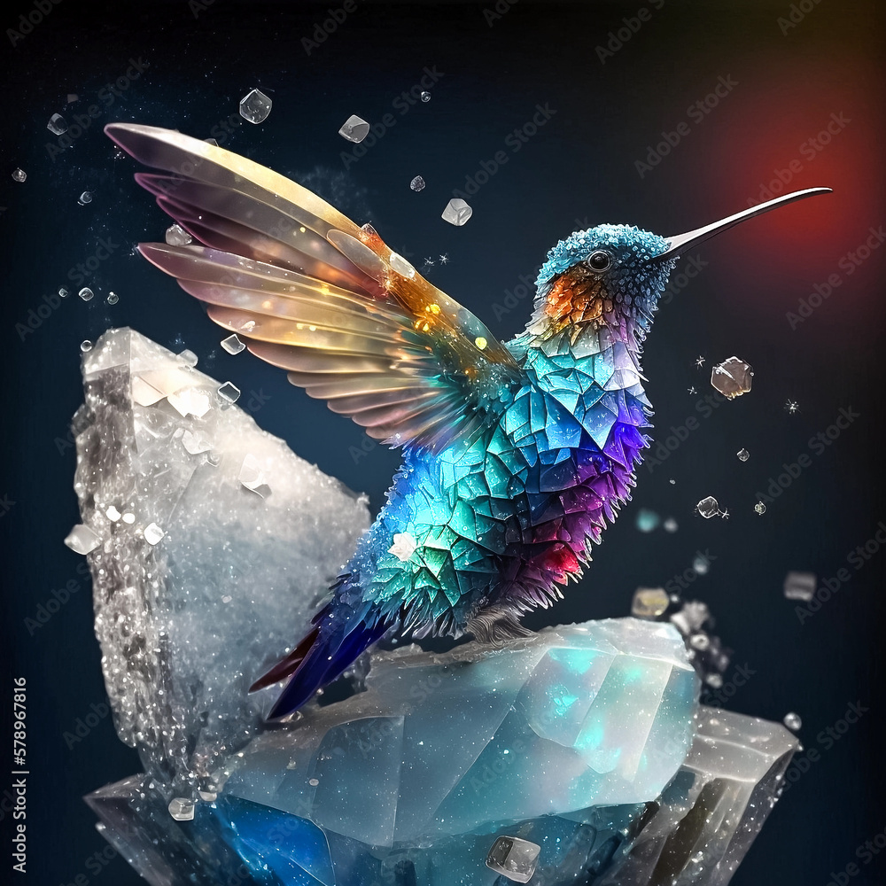 Canvas Prints fantasy illustration of colorful hummingbird in the ice. abstract background. generative ai.