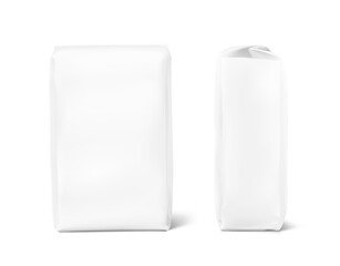 High realistic vertical bag mockup. Front and side view. Vector illustration isolated on white background. Ready for use in presentation, promo, advertising and more. EPS10.	