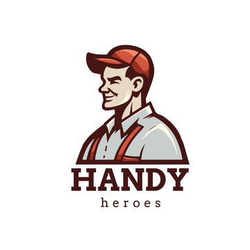 Handyman Worker fix repair home. Handyman vector logo template. Man in baseball cap and visor.