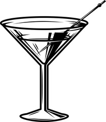 Illustration of cocktail in vintage monochrome style. Design element for logo, label, sign, poster, card, badge. Vector illustration