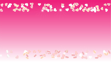 Realistic Background with Confetti of Hearts Glitter Particles. St. Valentine Day. Celebration pattern. Light Spots. Explosion of Confetti. Glitter Vector Illustration. Design for Banner.