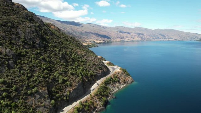 Devils Staircase winding road, tourist attraction and beautiful scenery of New Zealand - birds eye view