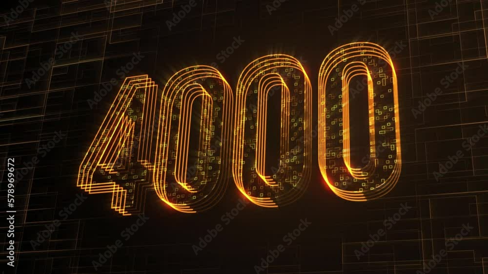 Poster futuristic golden 3d perspective motion view 4000 number text lines with square dots fractal digital