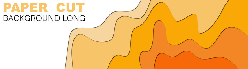 Vector with abstract yellow orange colorful paper cut waves shapes texture background long panorama banner. 3D abstract paper art style, design layout for business presentations, flyers, brochure