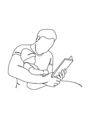 Fototapeta premium Continuous one line drawing of father with baby. Vector illustration.