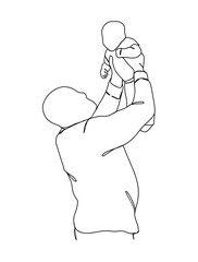 Continuous one line drawing of father with baby. Vector illustration.