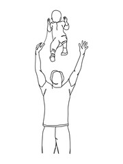 Continuous one line drawing of father with baby. Vector illustration.
