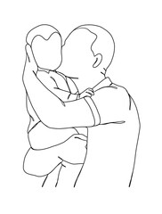 Continuous one line drawing of father with baby. Vector illustration.