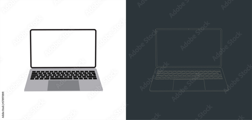 Poster vector modern laptop frameless with blank screen isolated on transparent background line art for moc