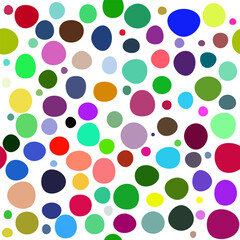irregular colored dots over white background. Seamless pattern. Abstract vector illustration
