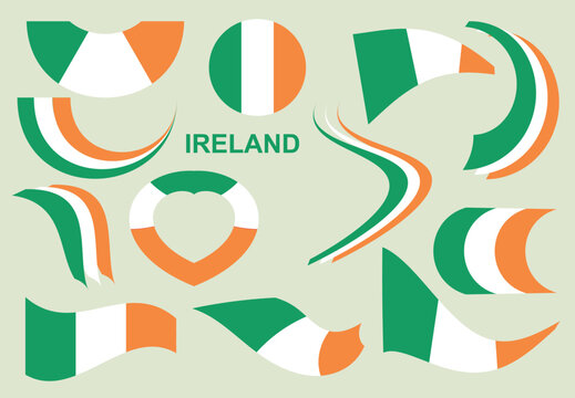 flag of Republic of Ireland - vector set of curved elements