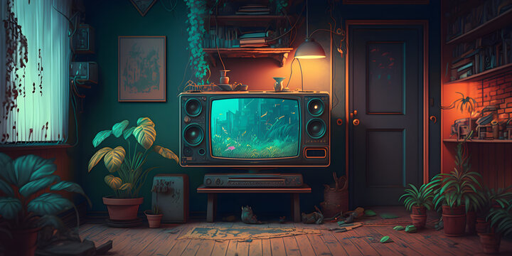 Old Tv In The Living Room, Lofi Background