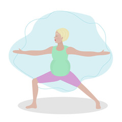 Pregnant woman exercising yoga. Illustration in flat cartoon style, concept illustration for healthy lifestyle, sport, exercising.