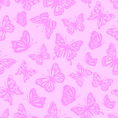 Fototapeta na wymiar Butterflies Pattern, Vector illustration of a seamless monochrome pink background of butterflies