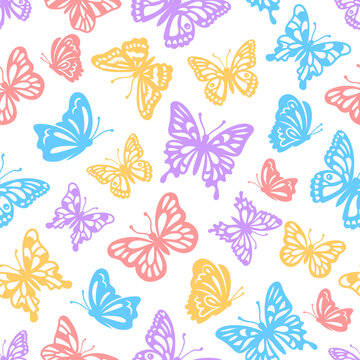 Butterflies Pattern, Vector illustration of butterflies seamless pastel background